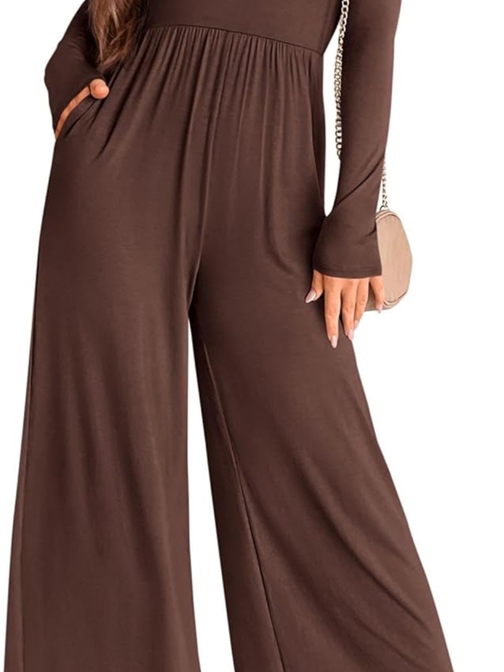 Wide-Leg Brown Jumpsuit